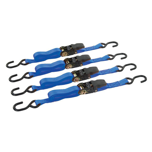 Sangles d'Arrimage à Cliquet 4 m x 25 mm - Lot de 4 - Rupture à 700 kg - Sécurisez Vos Charges - Silverline
