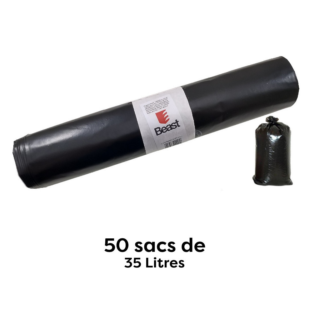 50 sacs poubelles 35 Litres 50 x 60 cm PEBD 20µ sans lien de fermeture -  256035 - Beast