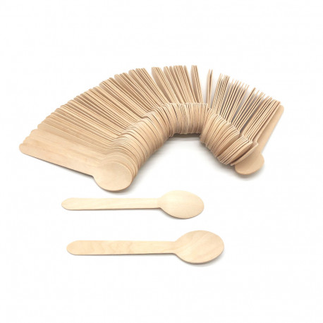 100 cucharas de madera desechables 34 x L. 160 mm, reciclables, biodegradables 100% Ecológicas - 997070 - Beast