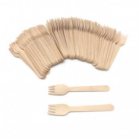 100 tenedores de madera desechables 27 x L. 155 mm, reciclables, biodegradables 100% Ecológicos - 997072 - Beast