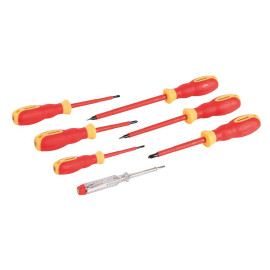 Tournevis VDE à Poignée Caoutchoutée - Lot de 7 - Outils Sécurisés pour Électriciens - Silverline