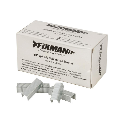 Agrafes Galvanisées Type 10J - Lot de 5000 pcs, 11,2 x 10 x 1,17 mm - Idéal pour Bricolage - Fixman