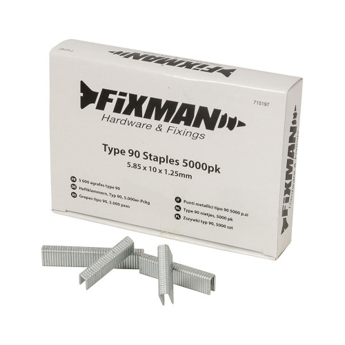 Agrafes Type 90 - Lot de 5000 pcs - 5,8 x 10 x 1,25 mm, Idéal pour Bricolage - Fixman