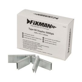 Agrafes Type 90 - Lot de 5000 pcs - 5,8 x 19 x 1,25 mm, Idéal pour Bricolage - Fixman