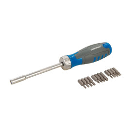Tournevis Porte-Embout à Cliquet 12-en-1 – Outil Polyvalent et Pratique pour Bricoleurs - Silverline