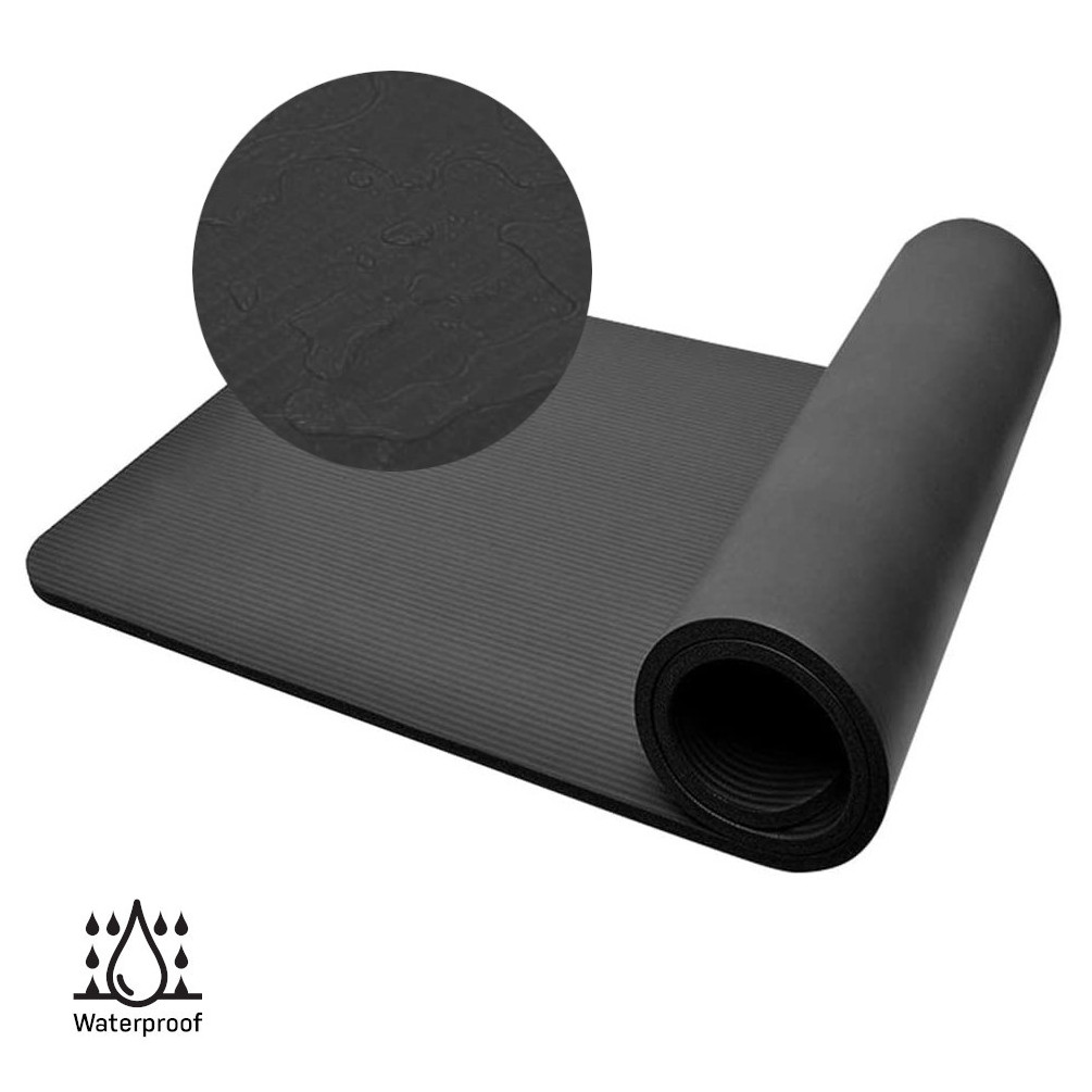 Tapis de yoga sol fitness aérobic pilates gymnastique épais antidérapant  noir 180 x 80 x 1,5 cm