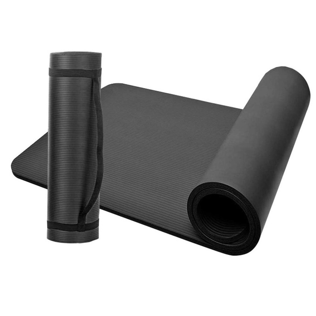 Tapis de Gym, d' Exercices Fitness, Yoga, Pilates, Anti-dérapant, Pliable,  183 x 61 x 1 cm en mousse NBR (Noir) - D-Work