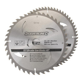 Lames TCT pour Scie Circulaire 250 x 30 mm – 40 et 60 Dents, Bagues Incluses – Découpe Précise et Durable - Silverline