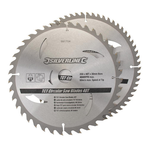 Lames TCT pour Scie Circulaire 250 x 30 mm – 40 et 60 Dents, Bagues Incluses – Découpe Précise et Durable - Silverline