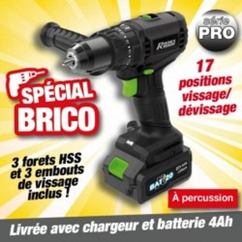 Perceuse-Visseuse à Percussion 20V – Avec Batteries 2Amp et 4Amp – Puissante et Polyvalente – RIBIMEX - RIBIMEX