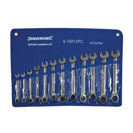 Clés Mixtes à Cliquet et à Tête Droite - 12 pcs 8 - 19 mm - Outils Pratiques et Durables - Silverline