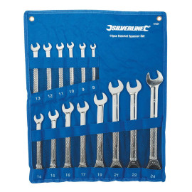 Clés Mixtes à Cliquet et à Tête Droite - 14 pcs 8 - 24 mm - Outils Pratiques pour Mécaniciens - Silverline