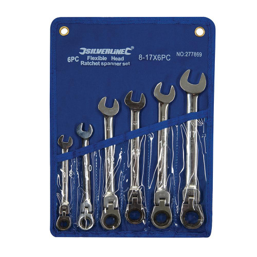 Clés Mixtes à Cliquet et à Tête Inclinable - 6 pcs 8-17 mm - Outils Pratiques et Efficaces - Silverline