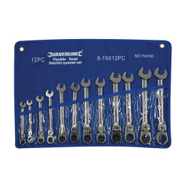 Clés Mixtes à Cliquet et à Tête Inclinable - 12 pcs 8 - 19 mm - Outils Pratiques et Polyvalents - Silverline