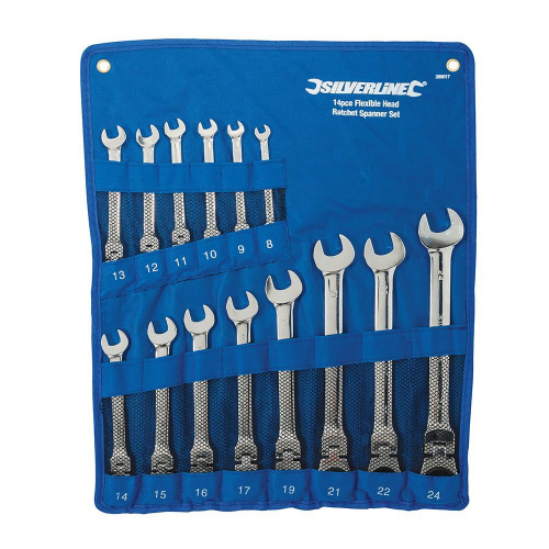 Clés Mixtes à Cliquet et à Tête Inclinable - 14 pcs 8 - 24 mm - Outils Pratiques et Polyvalents - Silverline