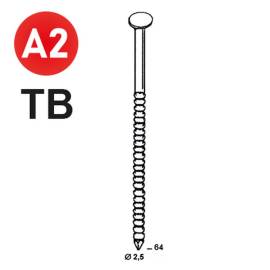4 200 Pointes Annelées Inox A2 Tête Bombée 16° (Coil) - 2.5x64 mm - D-Work