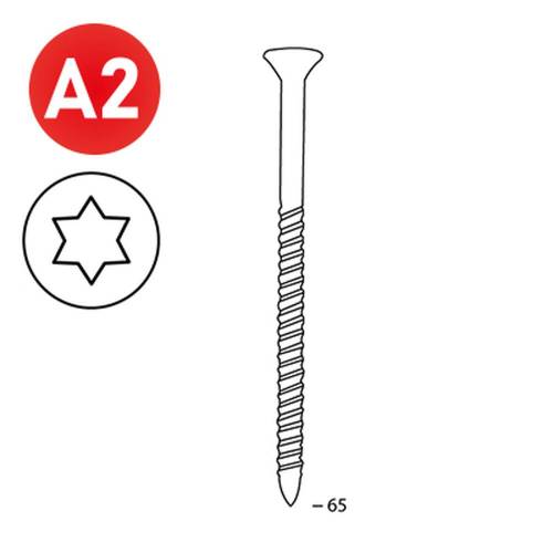 2 000 Vis Inox Torx (Tx) 16° (Scrail) - 28/32x65 mm - D-Work