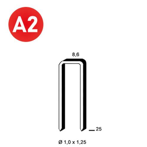 3 100 Agrafes H-25 - Inox A2 - 8.6x25x1x1.25 mm - D-Work