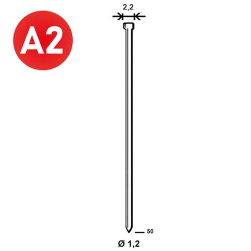 2 000 Finettes Minibrads INOX en Bande D. 1,2/2,2 x L. 50 mm – Acier Inoxydable, Norme J-50 – Fixation Sécurisée et Du - ALSAFIX