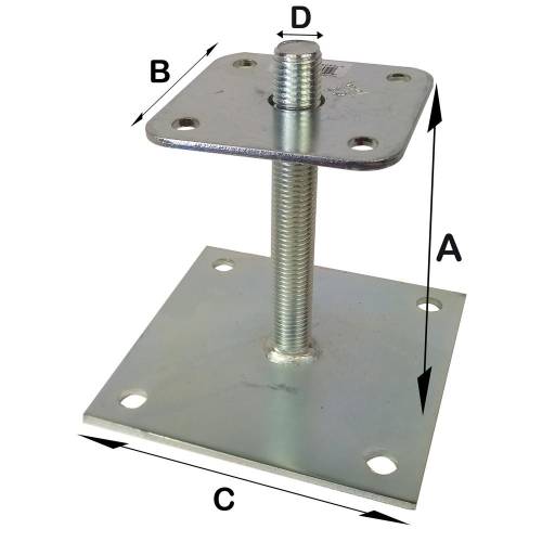 Pied de Poteau Réglable à Boulonner 150x100x150 mm – Platine et Tige Filetée 4 mm – Résistance et Stabilité - ALSAFIX