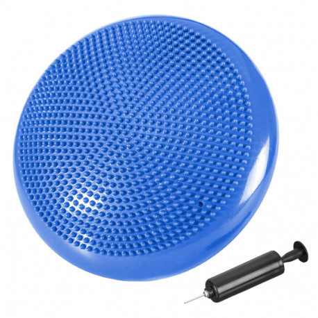 Cuscino di equilibrio antisfondamento a 2 facce per ginnastica/fitness D. 33 cm in PVC (blu) + pompa di gonfiaggio - D-Work