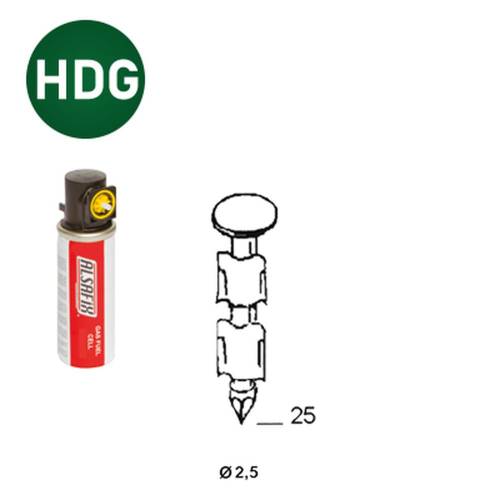 2 000 Pointes Annelées (Hdg) en Bande 20° (Pack) - 25x25 mm + 2 Cartouches de Gaz Jaune - D-Work