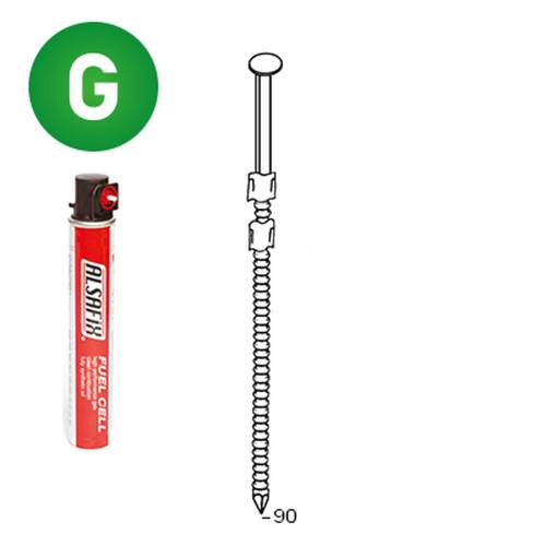 Pack de 2 Pointes Annelées Galvanisées 20° D. 3,1 x 90 mm – 2 Cartouches de Gaz Rouge GAZ0010 – Fixation Sécurisée et - ALSAFIX