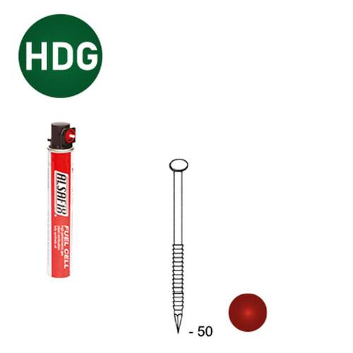 2 200 Pointes Annelées (Hdg) Rouges en Bande 34° (Pack) - 2.5x50 mm + 2 Cartouches de Gaz Rouge - D-Work