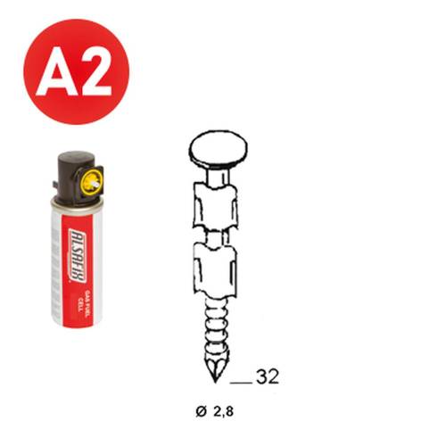 Packs de 2000 Pointes Annelées INOX 25° en Bande 28 x 32 mm – 2 Cartouches de Gaz Jaune GAZ0020 – Fixation Efficace et - ALSAFIX