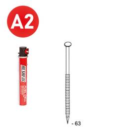2 200 Pointes Annelées Inox en Bande 34° (Pack) - 2.8x63 mm + 2 Cartouches de Gaz Rouge - D-Work