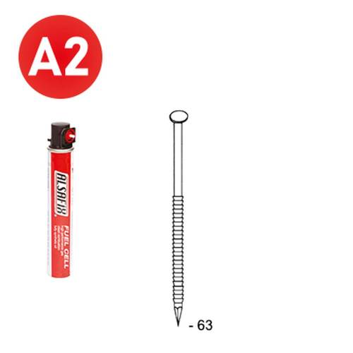 Pack de 2 Pointes Annelées INOX 63 mm – D.2,8 cm, 34° – Résistantes et Durables – Alsafix - ALSAFIX