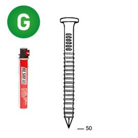 Pack de 2 Pointes d'Ancrage Annelées Galvanisées 40 x L. 50 mm – 200 pièces + 2 Cartouches de Gaz Rouge – Fixation Séc - ALSAFIX