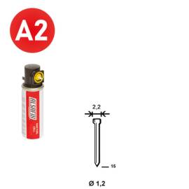 2 000 Pointes Minibrads Inox en Bande (Pack) - 1.2/2.2x15 mm + 2 Cartouches de Gaz Jaune - D-Work