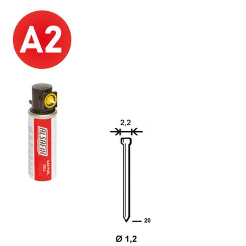 Pack de 2000 Pointes Minibrads INOX D.1,2/2,2 x L.20 mm – 2 Cartouches de Gaz Jaune GAZ0020 – Fixation Pratique et Eff - ALSAFIX