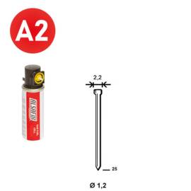 2 000 Pointes Brads Inox en Bande (Pack) - 1.2/2.2x25 mm + 2 Cartouches de Gaz Jaune - D-Work