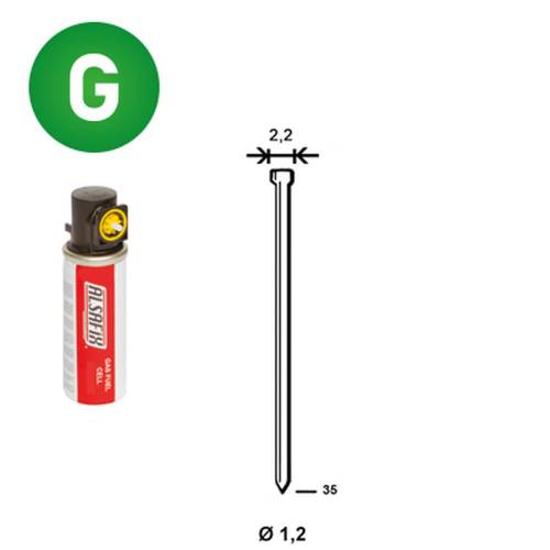 Pack de 2000 Pointes Galvanisées D. 1,2/2,2 x L. 35 mm – Inclus 2 Cartouches de Gaz Jaune GAZ0020 – Fixation Efficace - ALSAFIX