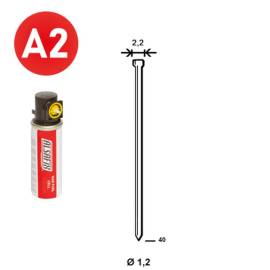 2 000 Pointes Brads Inox en Bande (Pack) - 1.2/2.2x40 mm + 2 Cartouches de Gaz Jaune - D-Work