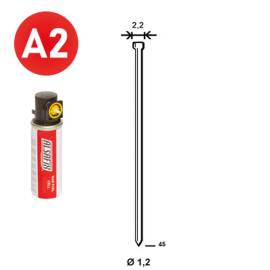 2 000 Pointes Brads Inox en Bande (Pack) - 1.2/2.2x45 mm + 2 Cartouches de Gaz Jaune - D-Work