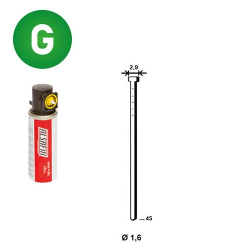2 000 Pointes Brads Galvanisées en Bande 20° (Pack) - 1.6/2.9x45 mm + 2 Cartouches de Gaz Jaune - D-Work