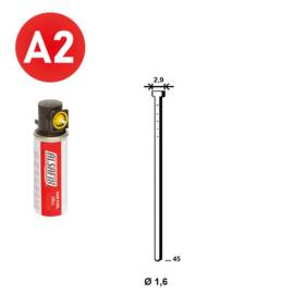 2 000 Pointes Brads Inox en Bande 20° (Pack) - 1.6/2.9x45 mm + 2 Cartouches de Gaz Jaune - D-Work