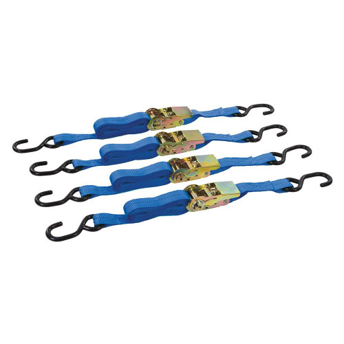 Sangles d'Arrimage à Crochet en S 4 m x 25 mm - Lot de 4 - Résistantes jusqu'à 700 kg - Silverline
