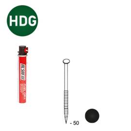 2 200 Pointes Annelées (Hdg) Noires en Bande 34° (Pack) - 2.5x50 mm + 2 Cartouches de Gaz Rouge - D-Work