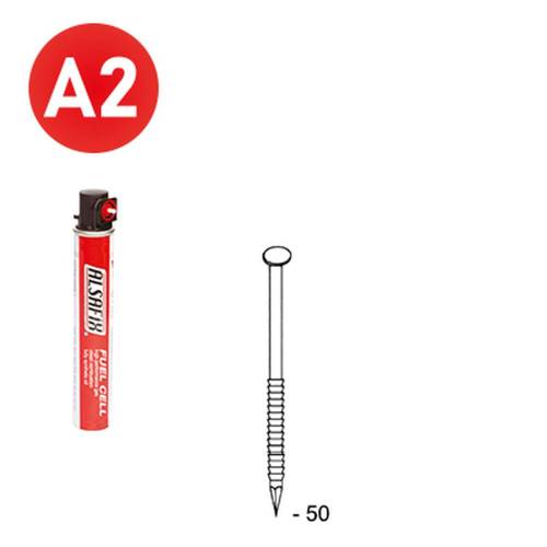 Pack de 2 Pointes Annelées INOX 50 mm – D.2,8 cm, 34° – Résistantes et Durables – Alsafix - ALSAFIX
