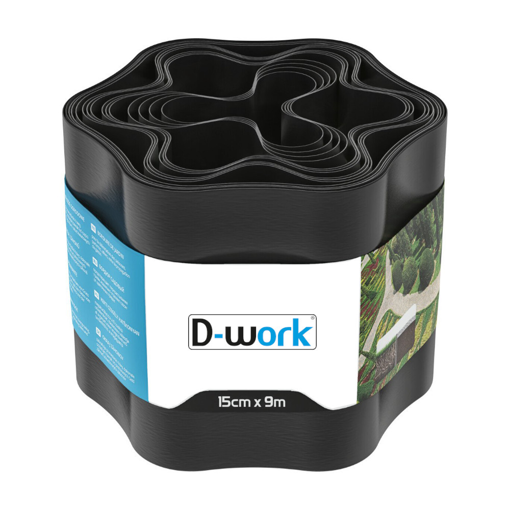 Bordure De Jardin Flexible Noire - Hauteur 15cm, Longueur 9m, PVC Anti-UV - Pour Parterres, Allées - D-Work