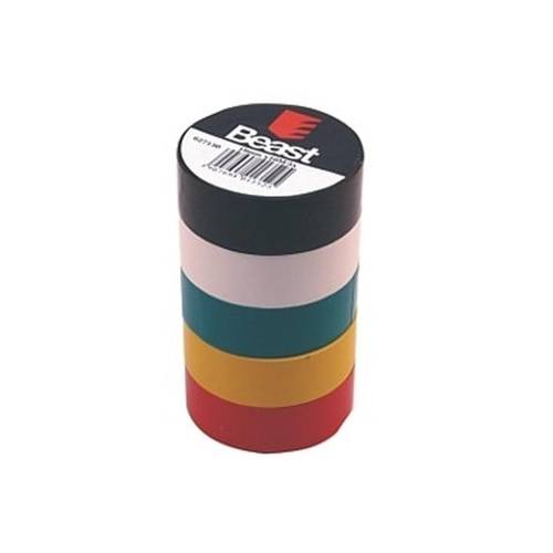 Ruban Isolant de Couleur 19mm x 10m - Lot de 5 Rouleaux - Pratique et résistant - Chantier et atelier - Beast