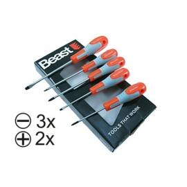 Jeu de Tournevis 5x - 75-125 mm - Magnétisés, Acier au Chrome Vanadium - Précision et Durabilité - Beast