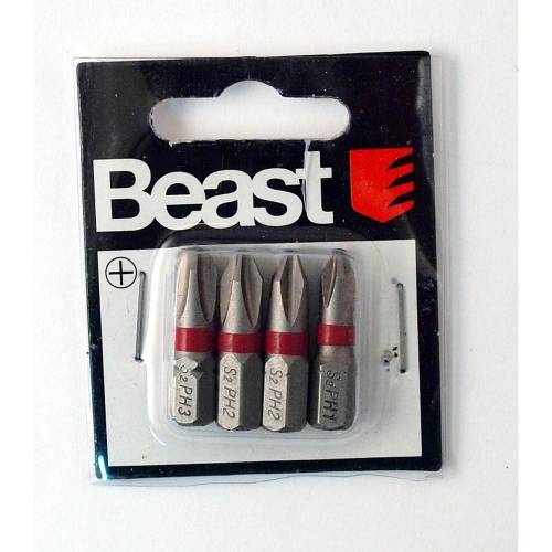 Jeu d'Embouts 4x PH1-2-2-3 - S2 Acier - Précision et durabilité - Usage Professionnel - Beast