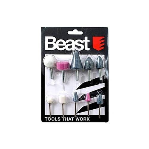 Jeu de Meules sur Tige 10 Pcs - D10 mm - Polyvalent et Pratique - Usage Professionnel - Efficace et robuste - Beast
