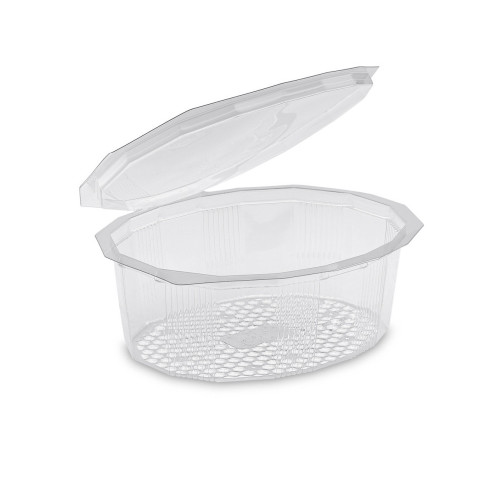 50 Barquettes à Salade 1000 ml avec Couvercle Attenant (175x166xH.66mm) en PET Pratiques, Hermétiques et Résistantes - D-Work
