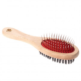 Double-sided grooming brush for animals L. 23 cm in wood - GS03 - Happet